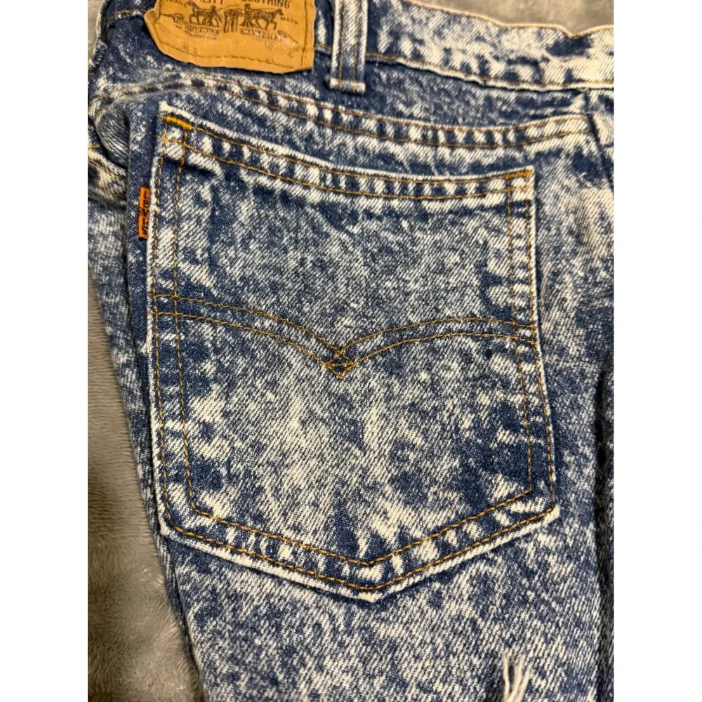 Vintage Levis 505 Acid Wash Denim Shorts Mens 34 Orange Tab Made in USA Raw Hem